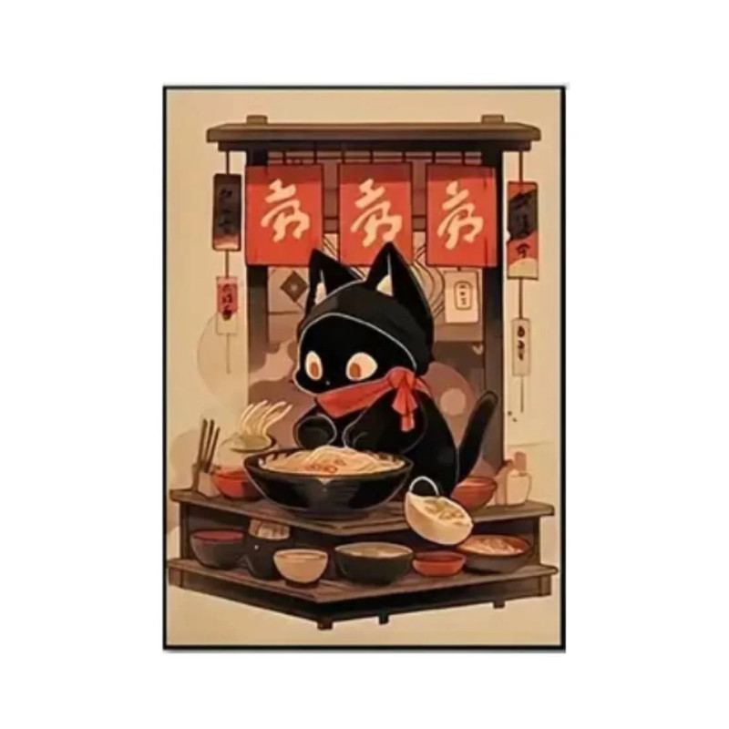 Japanese Black Cat 'C' Canvas Poster (50x70cm) - 1 Piece - ملصق